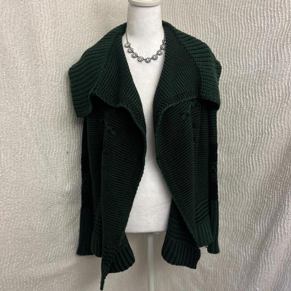 Elodie Mohair Blend Cardigan Small Green Tribal Print Knit Open Front
